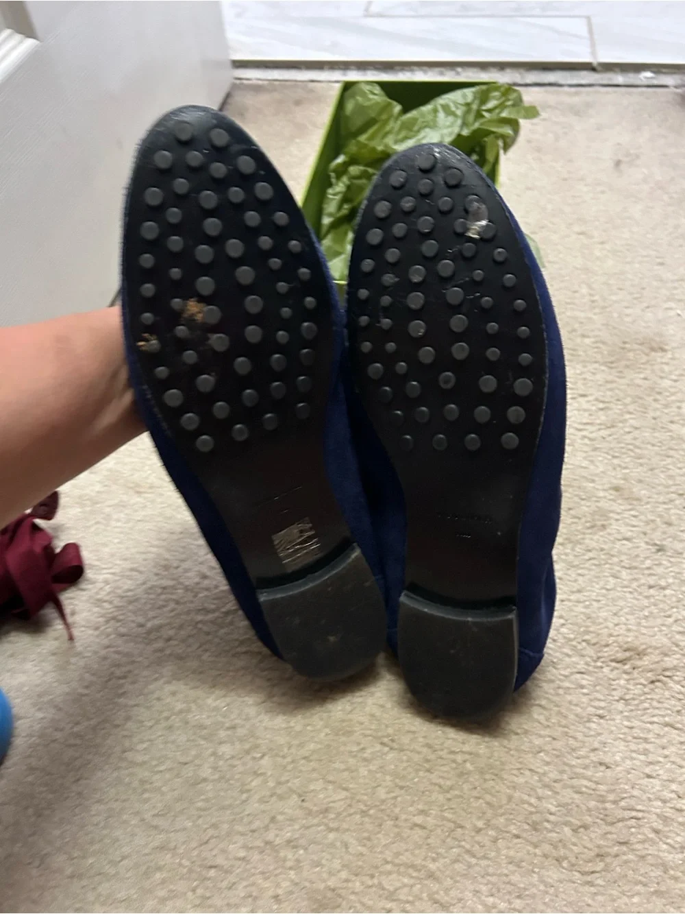 TORY BURCH suede logo loafers.